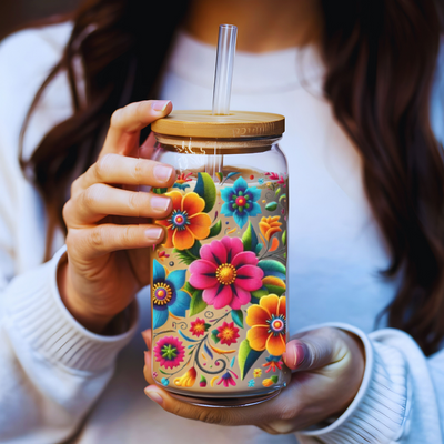 16 oz Flower Glass Cup